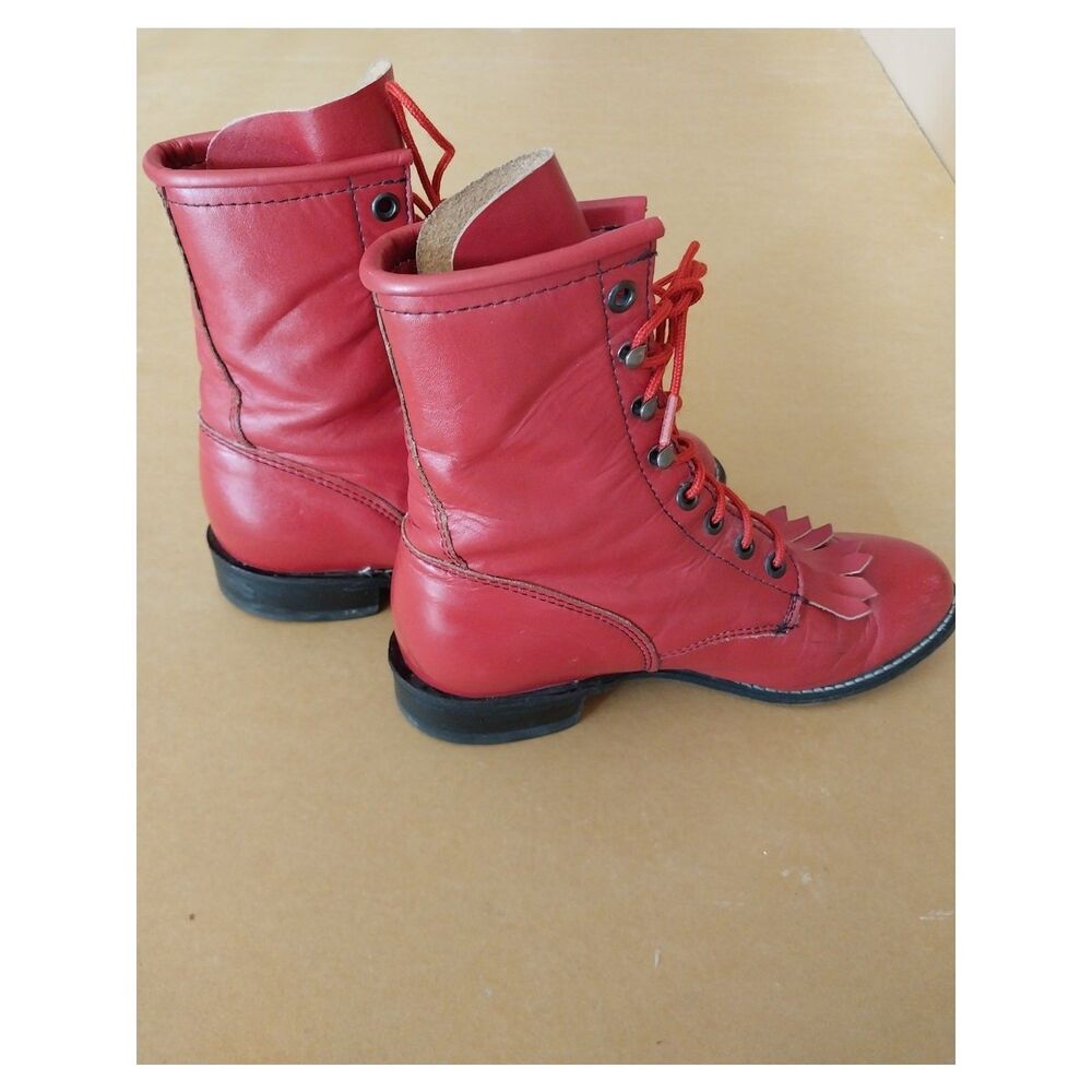 Rodeo Drive 6M Women's Red Leather Fringe Kiltie Cowgirl Boots - Picture 2 of 6